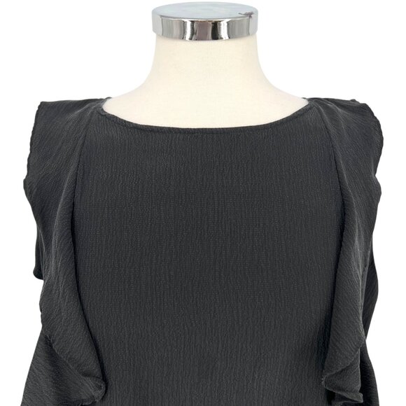 Sanctuary Black Silk Ruffle Sleeveless Top Blouse Size Large - Picture 2 of 9
